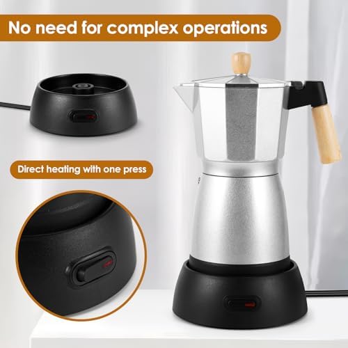 Moka Pot Electric Espresso Coffe Maker, 300ml 6 Cups Portable Coffee Pot with Overheat Protection and Detachable Base, Electric Espresso Maker, 450W, Silver - Image 2