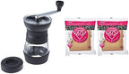 Hario 'Skerton Pro' Ceramic Manual Coffee Grinder (Black) and Hario V60 Paper Coffee Filters (Natural, 200 Count) by Hario