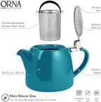 ORNA Ceramic Teapot with Tea Infuser – Small Tea Pot for Loose Leaf Tea – 550ml / 18.6 Oz Porcelain Non-Stove Teapot for 2 Cups with Tea Strainer (Ocean) - Image 2