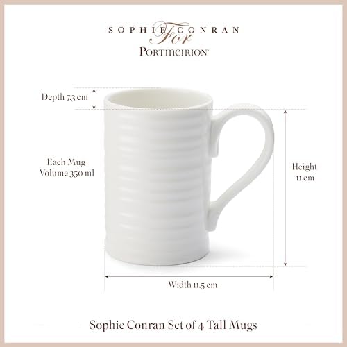 Portmeirion Sophie Conran Tall Mugs, Set of 4 – 12 Oz Fine Porcelain Coffee & Tea Cups – Stylish Everyday Drinkware for Dining & Entertaining, Elegant White Kitchen Tableware - Image 6