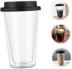 Mikinona Insulated Glass Cup Double Wall Coffee Cup Silicone Lid for Iced Coffee Tea Milk Beverage Modern Design for Family Office Cafe - Image 6