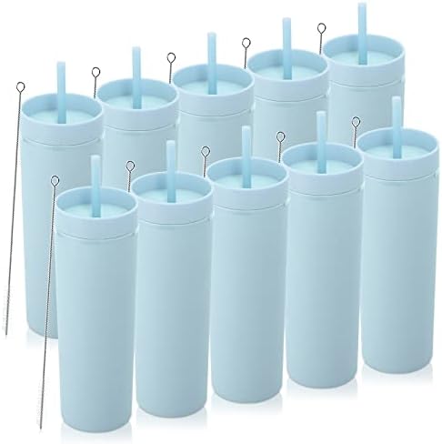 Volhoply 20oz Plastic Skinny Tumblers Bulk 10 Pack,Double Wall Tumbler with Lid and Straw,BPA Free Matte Acrylic Iced Coffee Cups with Straw,Reusable Travel Cute Mug for Party,DIY Gift(Blue, 10 Set) by LiveFully%EF%BC%8CDrinkFreely%E2%80%94KeepGoingwithVolhoply%EF%BC%81
