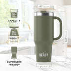 Beast 42 oz Tumbler with Handle Stainless Steel Vacuum Insulated Coffee Ice Cup Double Wall Travel Flask (Army Green) - Image 6