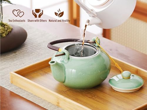 Japanese Tea Set for Adults, Japanese Gongfu Tea Set with 1 Teapot (23.5oz/700ml), 6 Tea Cups(4oz/120ml), Tea Tray & Stainless Infuser, Japanese Teapot Set Tea Gift Set (Kiln Mint Green) - Image 4