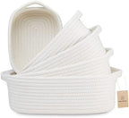 NaturalCozy 5-Piece Rectangle Storage Basket Set- Natural Cotton Rope Woven for Organizing! Small Basket for Montessori, Baby Nursery, Dog Toy Baskets, Cat Toy Box, Bathroom Organization Bin by NaturalCozy