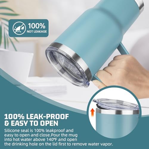 20 oz Tumbler with Handle Stainless Steel Insulated Coffee Mug Tumbler with Lid and Straw Double Wall Vacuum Insulated Coffee Mug Leak Proof Travel Tumbler for Hot and Cold Drink(Azure Blue,4pack) - Image 5