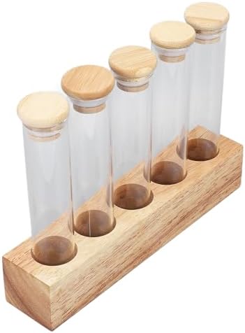 Coffee Bean Storage Tubes, Airtight Single Dose Organizer for Home Cafe Glass Walnut Wood Stand 12 Pack 2 oz 5 Hole - Image 2