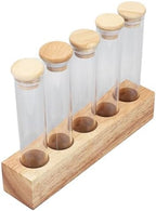 AUNMAS Single Dose Coffee Bean Storage Tubes 10pcs Airtight Glass Canisters with Walnut Wood Display Stand for Coffee Beans Tea (5 Hole) - Image 3