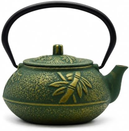 30.4oz Small Cast Iron Tea Kettle, SECHUDO Teapot Coated with Enameled Interior for Stovetop, Japanese Green Tea Pot with Stainless Steel Strainer for Loose Leaf, Pine,Bamboo and Plum Pattern(900ml) by SECHUDO