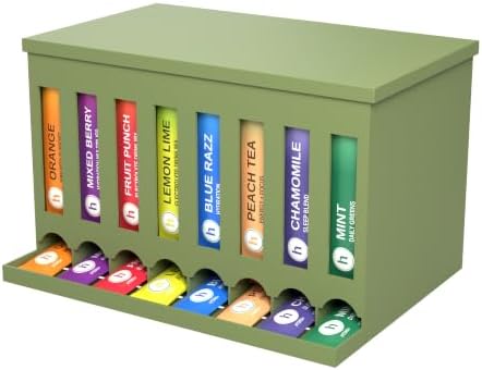 Drink Packet Organizer, 8 Slot Dispenser with Front Pull Windows for Drink Mix Packets, Electrolyte Sticks and Tea Bags, Tea Bag Organizer for Pantry and Coffee Station (Olive, 2 Pack) by OmniMart