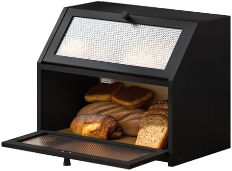 STDDRE Bread Box for Kitchen Countertop Bin Double Layer Bread Box Storage Container Extra Large Capacity Farmhouse with Diamond Pattern Windows (Black, Large) by LifeTakesaDifferentTurn