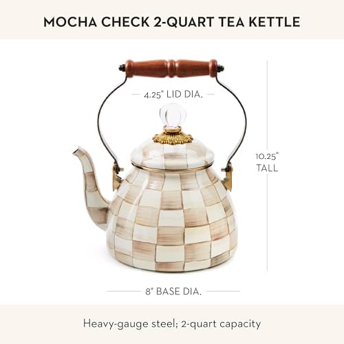 MACKENZIE-CHILDS Tea Kettle, 2 Quarts, Brown-and-White Mocha Check - Image 4