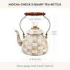 MACKENZIE-CHILDS Tea Kettle, 2 Quarts, Brown-and-White Mocha Check - Image 4