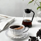 Gold Rimmed Ceramic Coffee Mug with Saucer Cappuccino Mug, 6 oz, for Coffee, Latte, Tea, Set of 6 (silver, Large) - Image 3
