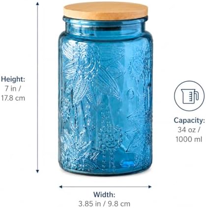 ANSQU 2 Pack Blue Glass Jars with Lids, 34oz Coffee Canister - Image 3