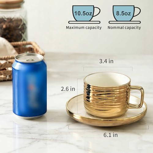 LETAOTAO Cappuccino Cups with Saucers, Ceramic Coffee Cup Set of 4, 8.5oz - Image 2