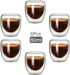 Coffee Mug Double Wall Glass Cup Heat Insulation Transparent Handmade Tea Drink Coffee Mug(6 pcs 80ml) - Image 2