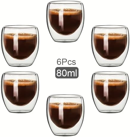 Coffee Mug Double Wall Glass Cup Heat Insulation Transparent Handmade Tea Drink Coffee Mug(6 pcs 80ml) - Image 2