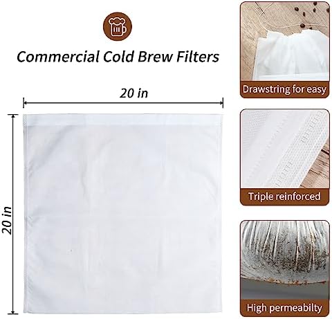 100Pcs Commercial Cold Brew Coffee Filters for 5 Gallon Buckets, 20" X 20" Disposable Coffee Filters with Drawstring for Brew Up To 5 LBS Coffee - Image 3