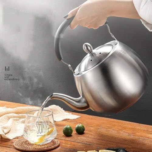 304 Stainless Steel Whistling Tea Kettle with Ergonomic Bakelite Handle Tea Pot Suitable for All Stovetop Kettle Teapot Silver - Image 3