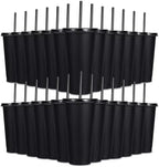 24 Pack Plastic Tumblers with Lids and Straw, Reusable Cups with Lids and Straws Colorful Cups for Cold Drink Iced Coffee, Plastic Tumbler Bulk for Party Birthday Gifts (24 oz, Stylish Colors-Black) by LEIFEOSH