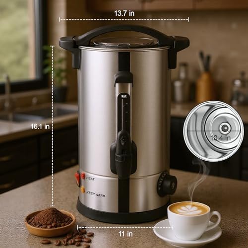 100 Cup Commercial Coffee Maker, 1500W Fast Brewing Hot Water Urn, 304 Stainless Steel Coffee Dispenser with Reusable Filter, Large Coffee Percolator for Catering, Church, Parties & Office - Image 3