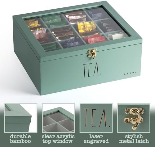Rae Dunn Tea Bag Organizer - Tea Box Divided Storage Container Box with Hinge Lid for Kitchen Cabinet, Countertop, Pantry, Hold Coffee Pods, Seasoning Packets, Condiments, Sage - Image 4