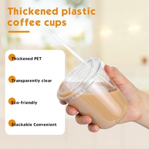 Ziliny 100 Pack 12 Oz Clear Plastic Cups with Lids and Straws, Iced Coffee - Image 4