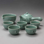Korean Style Celadon Porcelain Crane Bird Cloud Design Tea Ceremony Complete Service Gift Set Ceramic Pottery 11.8 oz (350ml) Side Handle Tea Pot Cups Teapot Pitcher Bowl for Cooling Hot Water - Image 3