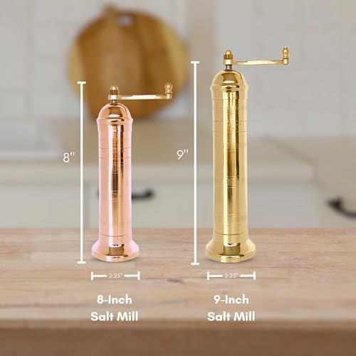 Alexander Home Original Greek Salt Mill, 9-Inch Brass – European Manual Salt Grinder Refillable - Image 4