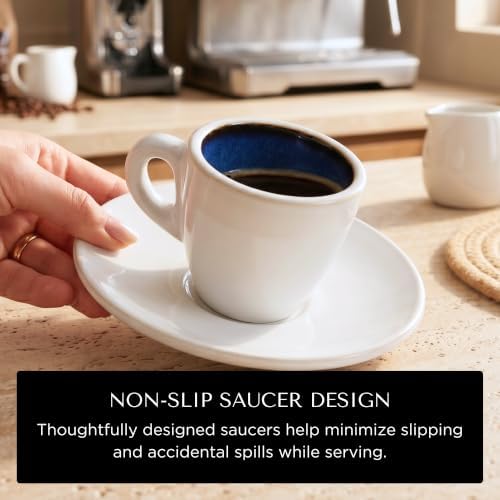 Bacimi® Espresso Cups and Saucers Set of 4 – 2.7oz Thick Barista Style Stoneware Cups - Blue Glaze Classic Italian Design - Ceramic Cups For Espresso, Macchiato, Doppio – Dishwasher & Microwave Safe - Image 5