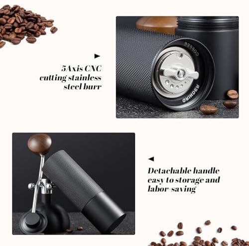Manual Coffee Grinder Capacity 25 Grams, Stainless Steel Burrs - Wooden Handle, Burr Coffee Grinder for Home, Office, Camping, Hiking (Black) - Image 5