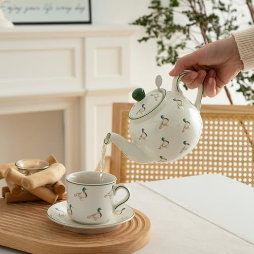 London Pottery Porcelain Coffee Cup with Saucer 220ml/7.4oz, British Teacup Set for Latte, Cappuccino, Espresso, Tea Party Wedding Birthday Housewarming Gift (Duck，Cup and Saucer, 220ml) - Image 6