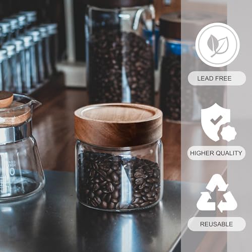 JanYoo 2 Pack Glass Coffee Containers with Lids and Scoop, 17 oz (500ml) Food Storage Jar with Airtight Lids, Kitchen Coffee Container Round Canister Set of 2 - Image 2