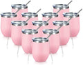 COMOOO Stainless Steel Wine Tumbler Glass Bulk with Lid and Straw 12oz Double Wall Vacuum Insulated Travel Tumbler Cup for Coffee Wine Cocktails Ice Cream Cup, Light Pink, 12 pack by COMOOO