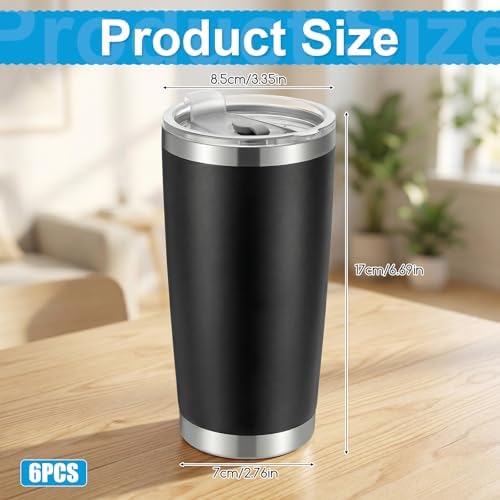 6 Pack 20oz Tumbler Bulk Stainless Steel Tumbler with Lid, Vacuum Insulated Double Wall Travel Coffee Mug, Durable Powder Coated Tumblers, for Hot and Cold Drinks(Black) - Image 2