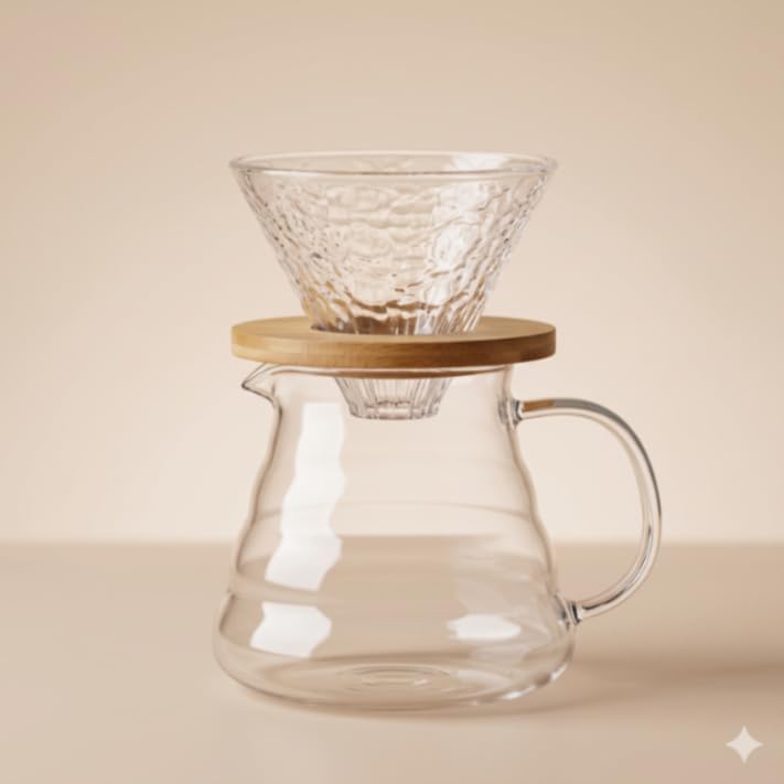 850ml Pour Over Coffee Maker Set with Wooden Stand | Manual Drip Coffee Brewer with Glass Carafe & Reusable Filter | Hand Brew Coffee Maker for Home, Office, Kitchen & Café - Image 3