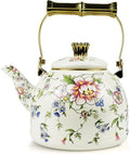 Vintage Tea Kettle 2.5L Rose Floral Enamel Stovetop Teapot Kitchen Decor by MersteadHome