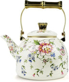 Vintage Tea Kettle 2.5L Rose Floral Enamel Stovetop Teapot Kitchen Decor by MersteadHome