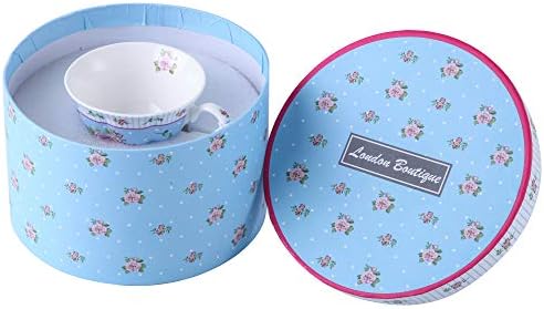 London Boutique Cup and Saucer Set Afternoon Tea Set New Bone China Vintage Flora Rose Porcelain Gift Box (Rose Blue 1pc Set) - Image 2