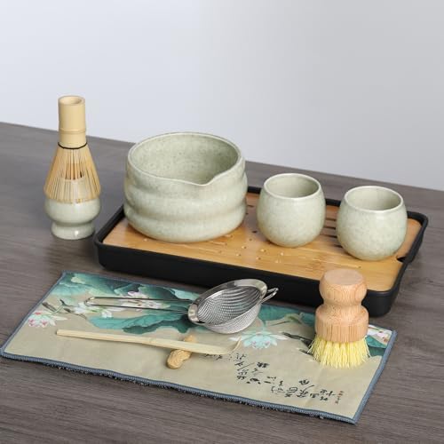 12 Pcs Matcha whisk Set,15 OZ,Japanese Matcha Set,With 2 Cups and 1 Leather Storage Bag,Complete Travel Matcha Kit Set,Perfect Matcha Kit for Matcha Tea Ceremony（Green） - Image 2