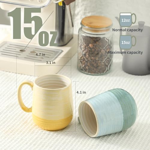 HASENSE Porcelain Coffee Mugs Set of 6, 15oz Large Ceramic Cups with Handle, Microwave & Dishwasher Safe for Latte Tea Cappuccino Gift for Women Men,Colorful - Image 2