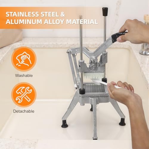 Commercial Vegetable Chopper, Heavy Duty Professional Fruit Dicer with 1/4" Replacement Blade, Stainless Steel French Fry Cutter, Fruit Slicer for Tomato Peppers Potato Mushroom - Image 5