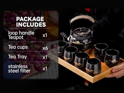 Japanese Tea Sets for Adults, Chinese Tea Set Gongfu Tea Set Japanese Teapot Set Tea Pot Set (Landscape Black) - Image 6