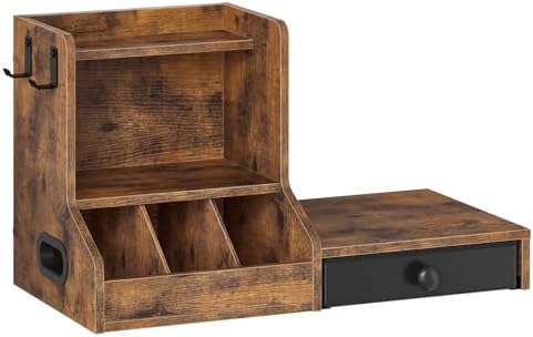 HOOBRO Coffee Mug Tree, Coffee Mug Cup Holder with Drawer, 25 Pod Capacity, Mug Display Stand with 2 Hooks, 3 Tier Mug Stand Rack for Countertop, Holds Syrup, Tea Bags, Rustic Brown and Black BF05CR01 - Image 3