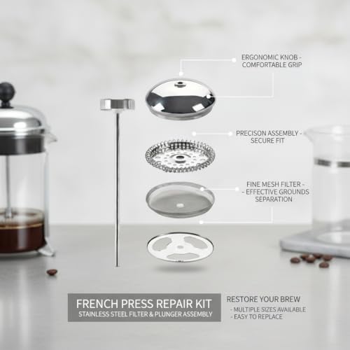 Stainless Steel French Press Replacement Filter & Plunger Assembly - Repair Kit for Standard Coffee Makers - Image 5