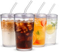 16oz/470ml Ribbed Glass Iced Coffee Tumbler with Lid and Straw, Thick-walled Clear Drinking Glass Cups for Cold Brew, Matcha, Smoothies, Leak-Resistant BPA-Free Travel Mug-4pack by Unknown