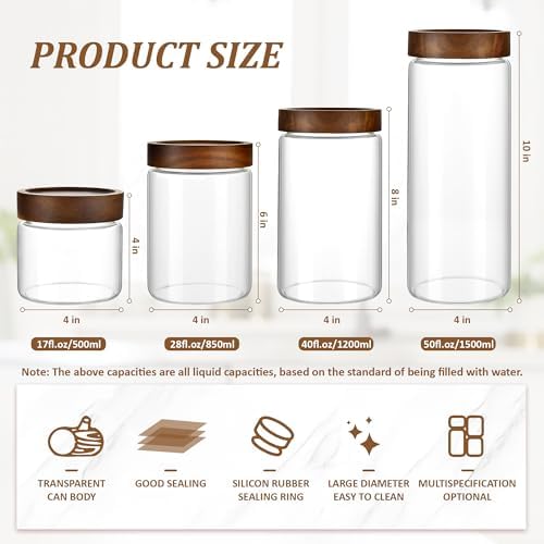 3 Pack 28 fl oz/850 ml Clear Glass Storage Canister with Airtight Wooden Screw On Lid, Medium Decorative Glass Container Jar Set for Coffee, Candy, Cookie, Condiment, Pepper, Sugar, Oatmeal - Image 3