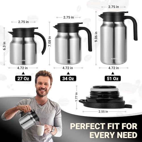 Insulated Coffee Carafe, 51 oz, Keeps Hot for 12H, Silver - Image 4