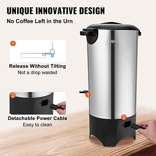 VEVOR Commercial Coffee Urn, 50 Cups/7.5L Stainless Steel Large Coffee Dispenser, 1000W 110V Electric Coffee Maker Urn For Quick Brewing, Hot Water Urn with Detachable Power Cord for Easy Cleaning - Image 5